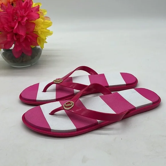 Juicy Couture Pink White Flip Flop Sandal Size 7-8. FFT2548D - Picture 3 of 8